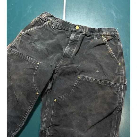 Vintage Carhartt Double Knee Pants Size 32x28 Faded Black BLK B01 Distressed USA - Picture 5 of 16